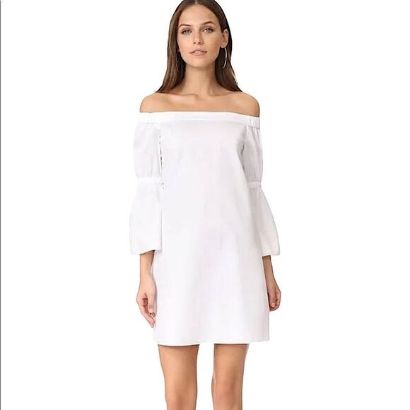 TIBI White Satin Poplin Off the Shoulder Dress - Picture 3 of 13